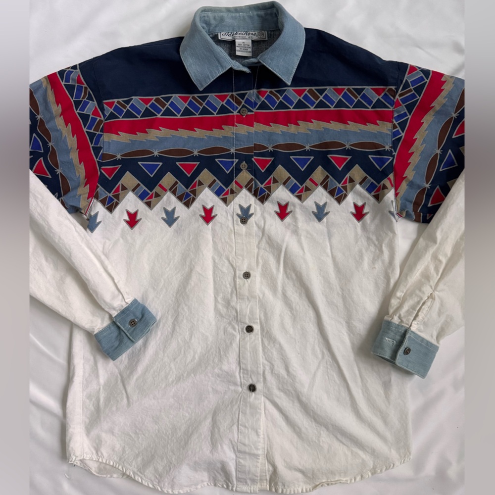 Vintage Geometric Pattern Button-Down Shirt - image 1